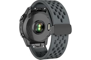 ISABAKE Air-holes Silicone Quick Fit 26MM Watch Band for Garmin Fenix 7X/6X/5X/3, Soft Sport Wristband Strap with Fold-over Magnetic Closure for Instinct 2X / Enduro