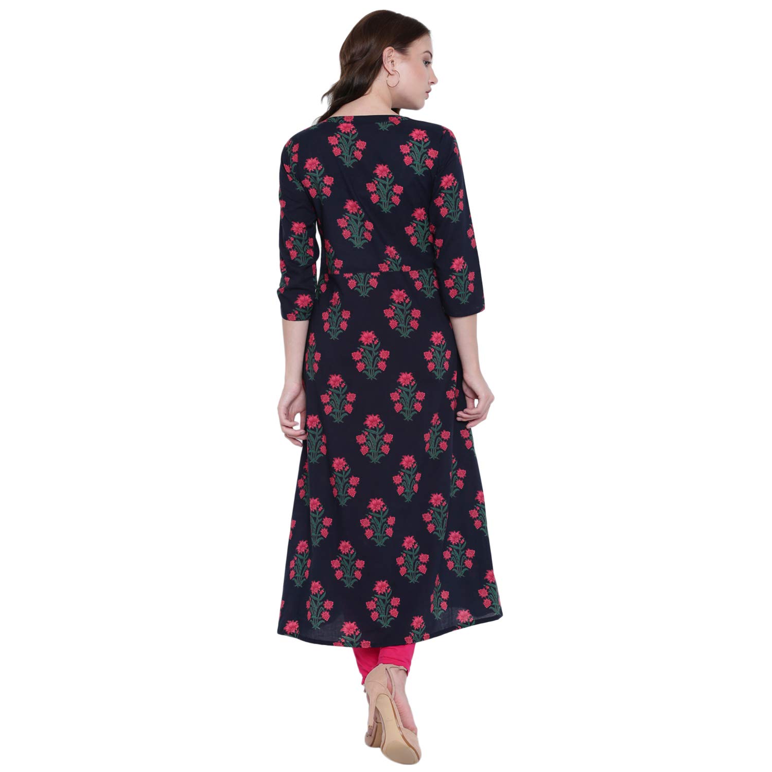 gulmohar jaipur women's cotton a-line kurti (blue)