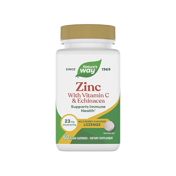NATURE’S WAY ZINC LOZENGES WITH VITAMIN C & ECHINACEA, ZINC SUPPLEMENTS FOR MEN AND WOMEN, IMMUNE SUPPORT*, WILD BERRY FLAVOR, 60 LOZENGES (PACKAGING MAY VARY)