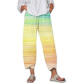 MARSVOVO Casual Pants for Women Fashion Split Hem Wide Leg Trousers Soft Elastic Waist Womens Cropped Pants with Pockets