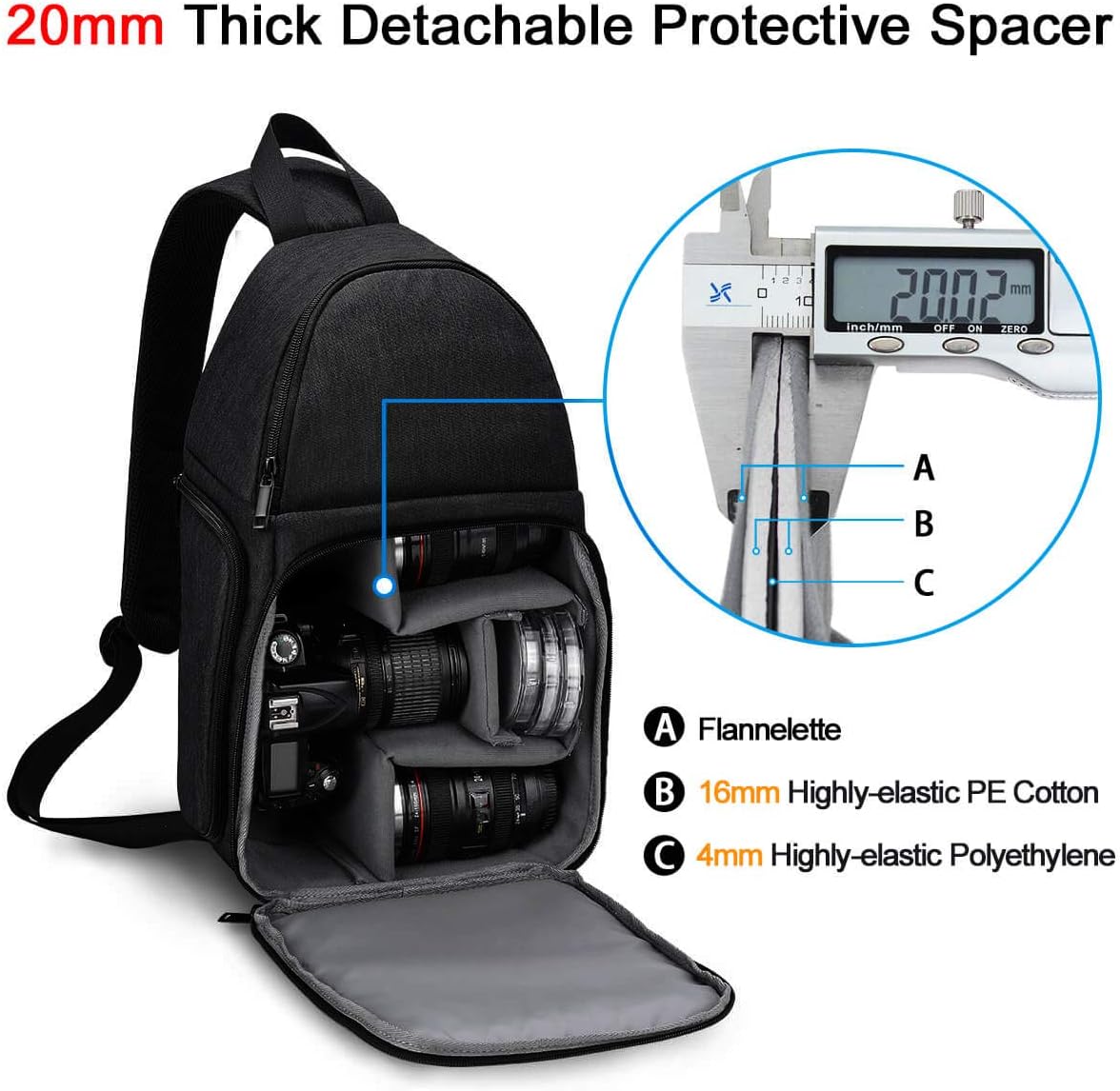 CADeN Camera Bag Sling Backpack for DSLR/SLR Mirrorless Camera Waterproof, Camera Case Compatible for Sony Canon Nikon Camera and Lens Tripod Accessories Black : Camera & Photo