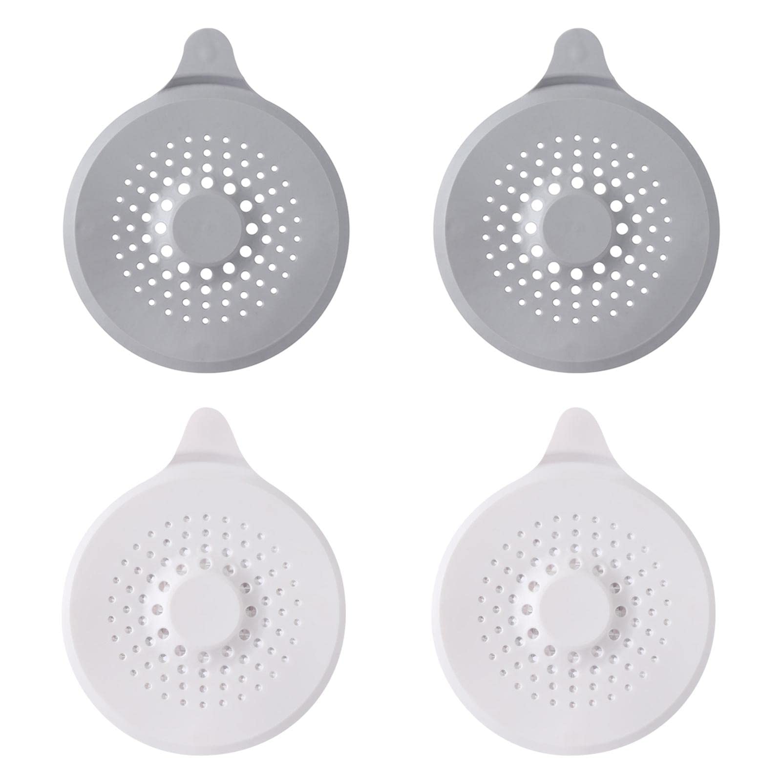 Divono 4 Pcs Silicone Filter, Drain Protector, Shower Drain Covers Hair Catcher, Silicone Bathroom Drain Filter, for Kitchen Sink, Bathtubs Sink, Bathtub Drain Cover With Suction Cup(Grey And White)