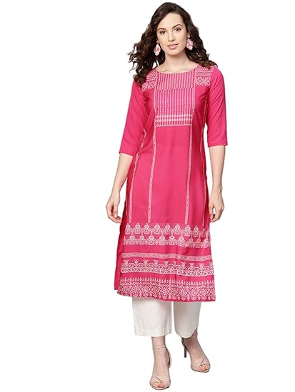 Crepe Digital Printed Kurti(VPK1609A_Pink_Free Size)