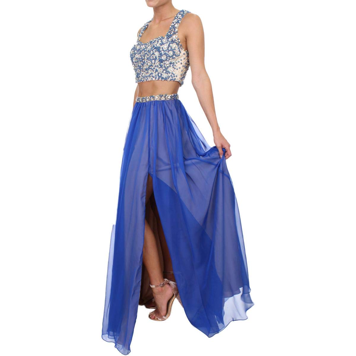 Terani Couture Chiffon Embellished Crop Top Dress
