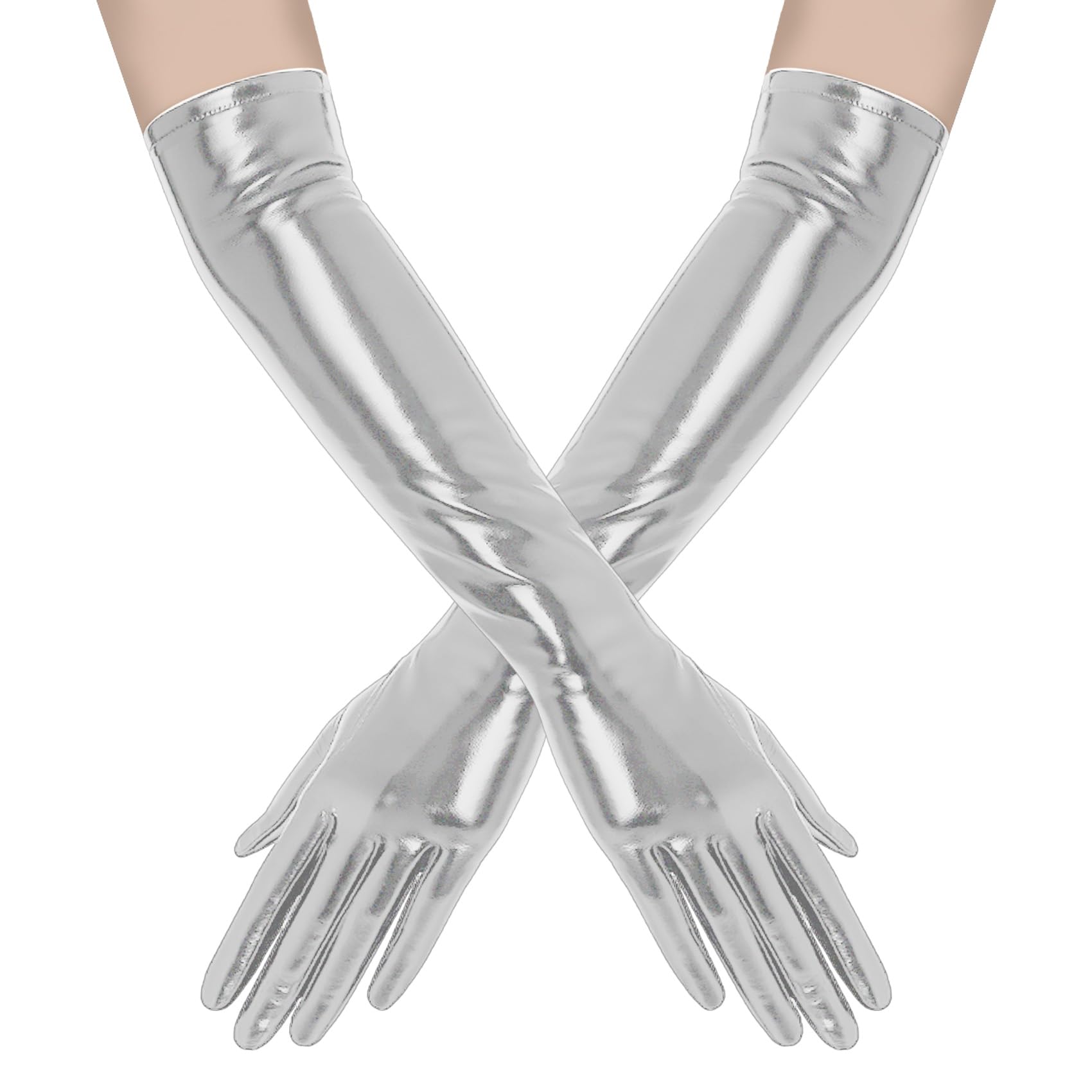 zavehony Leather Gloves Women,Sliver Leather Gloves,Cosplay Costumes For Women,Sexy Elegant Gloves,1 Pair,Sexy Accessories Woman,Halloween Gloves