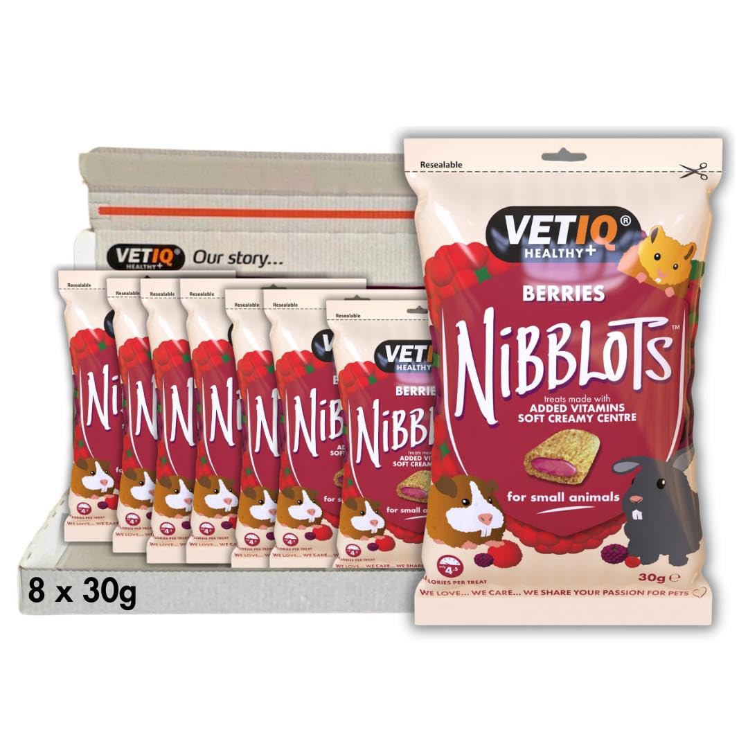 VETIQ Berries Nibblots for Small Animals, Tasty Treats Made with Added Vitamins & a Soft Creamy Centre, Beneficial for Skin & Coat, 30 g (Pack of 8)