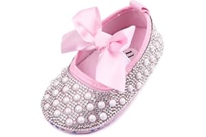 OAISNIT Baby Girls Mary Jane Flats Sparkly Bow Diamonds Princess Dress Shoes Anti-Slip Infant Crib Shoes