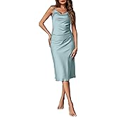 Ekouaer Women's Nightgown Satin Slip Dress Sexy Lingerie Sleepwear Long Slip Silk Midi Dress Spaghetti Strap S-XXL