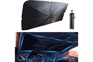 FIRAWER Car Windshield Sun Shade Umbrella for Most Vehicles, 2024 Upgraded Sunshade Car Windshield Umbrella with 360° Bendable Handle for Protect Car Interior, Full Cover Shade UV/Block Heat, 57x33 in