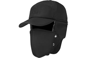 ALRECZIO Winter 3 in 1 Trapper Hat for Men Ushanka Russian Ski Hunting Hat,Fur Hunting Hat Baseball Cap, Winter Windproof Hat Ear Flaps Removable Warm Mask,Black