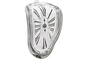 Salvador Dali Inspired Decorative Melting Clock, Silver, Surrealistic Hanging Wall Clock for Home, Office, Living Room