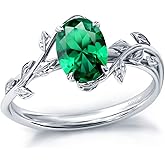 Wasee May Birthstone Ring 925 Sterling Silver Green Emerald Ring Oval Leaf Promise Ring for Her Birthday Anniversary Jewelry for Women,Ring Size 6