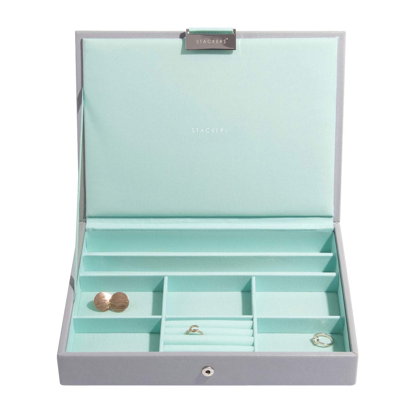 Stackers Dove Grey with Mint Classic Medium Jewellery Box Lid