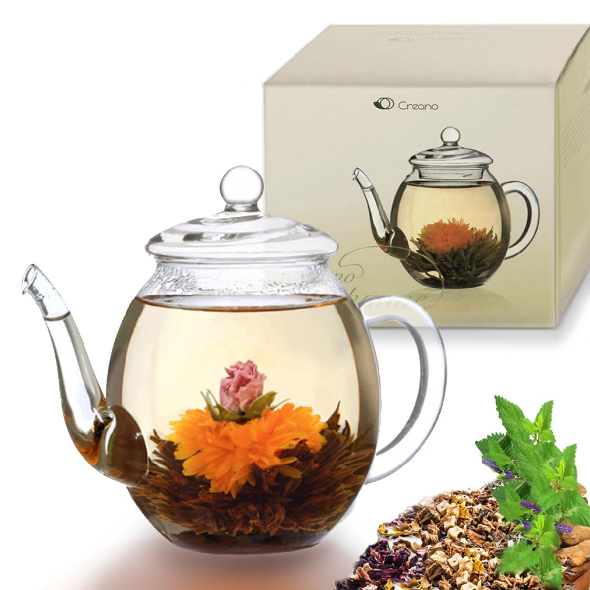 Photo 1 of ***(MISSING LID)***Creano glass teapot 17 oz (500ml), with glass lid, ideal for preparing teaflowers or tea bags, drip-free