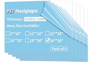 Gdhwxcl 5 Pack 24x36"" PET Sheets 0.04"" Thick PET Plexiglass Sheets Panels for Photo Frames, Poster Frames, Signs, Railing Guards, Pet barriers, DIY Craft Projects