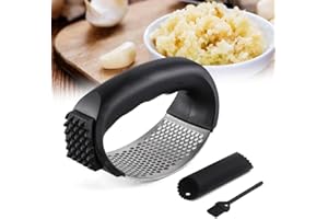 Garlic Mincer, Stainless Steel Garlic Press Rocker Garlic Crusher, New Upgraded Garlic Chopper with Peeler and Cleaning Brush