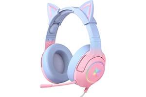SIMGAL Gaming Headset with Removable Cat Ears, 3.5mm Compatible with PC P S4 P S5 Mobile Phones, with Surround Sound, RGB Bac