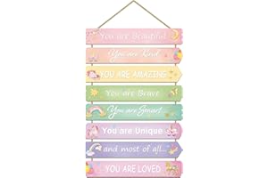 PAQUESTA Unicorn Rainbow Room Decor for Girls - Inspirational Wall Art, Toddler Room Wood Sign, Nursery Decor