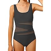 ZEMOQ Girls Swimsuit Mesh One Piece Bathing Suit for Girls Solid Color Adjustable Straps Padded Swimwear 11-16Y