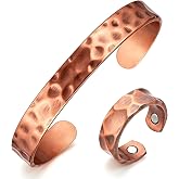 Aiuulu Copper Bracelets for Women Men Set, 100% Solid Real Pure Handmade Hammered Copper &amp; Rings Jewelry Bracelet