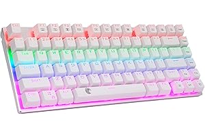 HUO JI 65% Mechanical Gaming Keyboard, E-Yooso Z-88 with Blue Switches Metal Panel Rainbow LED Backlit, Compact 81 Keys, Silv