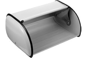 PATKAW Metal Drum-shaped Bread Box White Iron Kitchen Bread Bin Countertop Storage Container for Home