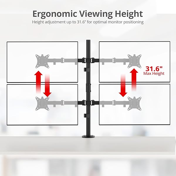 SIIG ARTICULATING ADJUSTABLE QUAD 4-MONITOR DESK MOUNT – FITS 13″ TO 27″ MONITORS – (CE-MT0S12-S1)