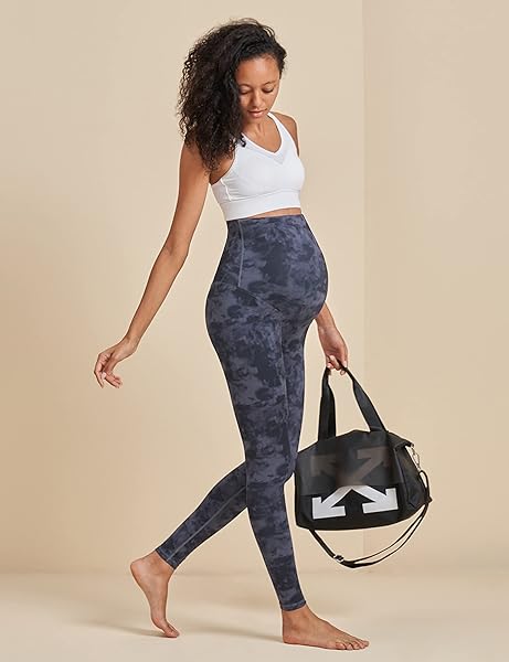 POSHDIVAH MATERNITY LEGGINGS FOR WOMEN PRINT OVER THE BELLY PREGNANCY WORKOUT ACTIVE COMFORTABLE PANTS OLIVE TIE-DYE MEDIUM
