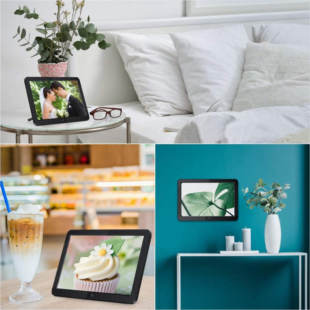 Digital Picture Frame 8 Inch Digital Photo Frame HD 1920X1080P with Remote Control 16:9 IPS Display Auto Slideshow Zoom Image Stereo Video Music Player Support USB SD Card 180° View Angle (Black) : Electronics