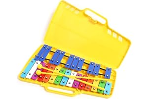 CARA & CO Professional Plastic Yellow Glockenspiel Xylophone with 25 Metal Keys for Adults & Kids - Includes 2 Plastic Beaters