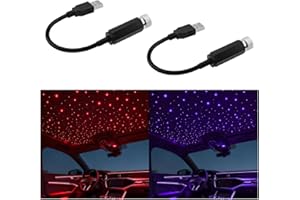 TSUGAMI 2PCS Car USB Star Projector Night Light, Adjustable Vehicle Roof LED Atmosphere Lamp, Portable Auto Interior Ceiling 
