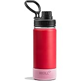 Mollcity Kids Water Bottle for School 16 oz Stainless Steel Double Wall Vacuum Insulated Sports Water Bottle Leak Proof-Reusable Metal Flask with Silicone Boot for Christmas, BPA-Free(Canyon Red)