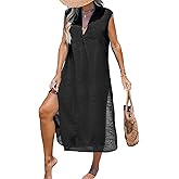 CUPSHE Women's Swimsuit Coverup Casual Sleeveless Side Split Long Cardigans V Neck Midi Beach Dress