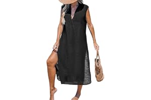 CUPSHE Women's Swimsuit Coverup Casual Sleeveless Side Split Long Cardigans V Neck Midi Beach Dress