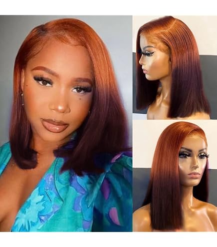 Amazon.com : Ginger Orange Highlight Skunk Stripe Short Bob  display picture 2