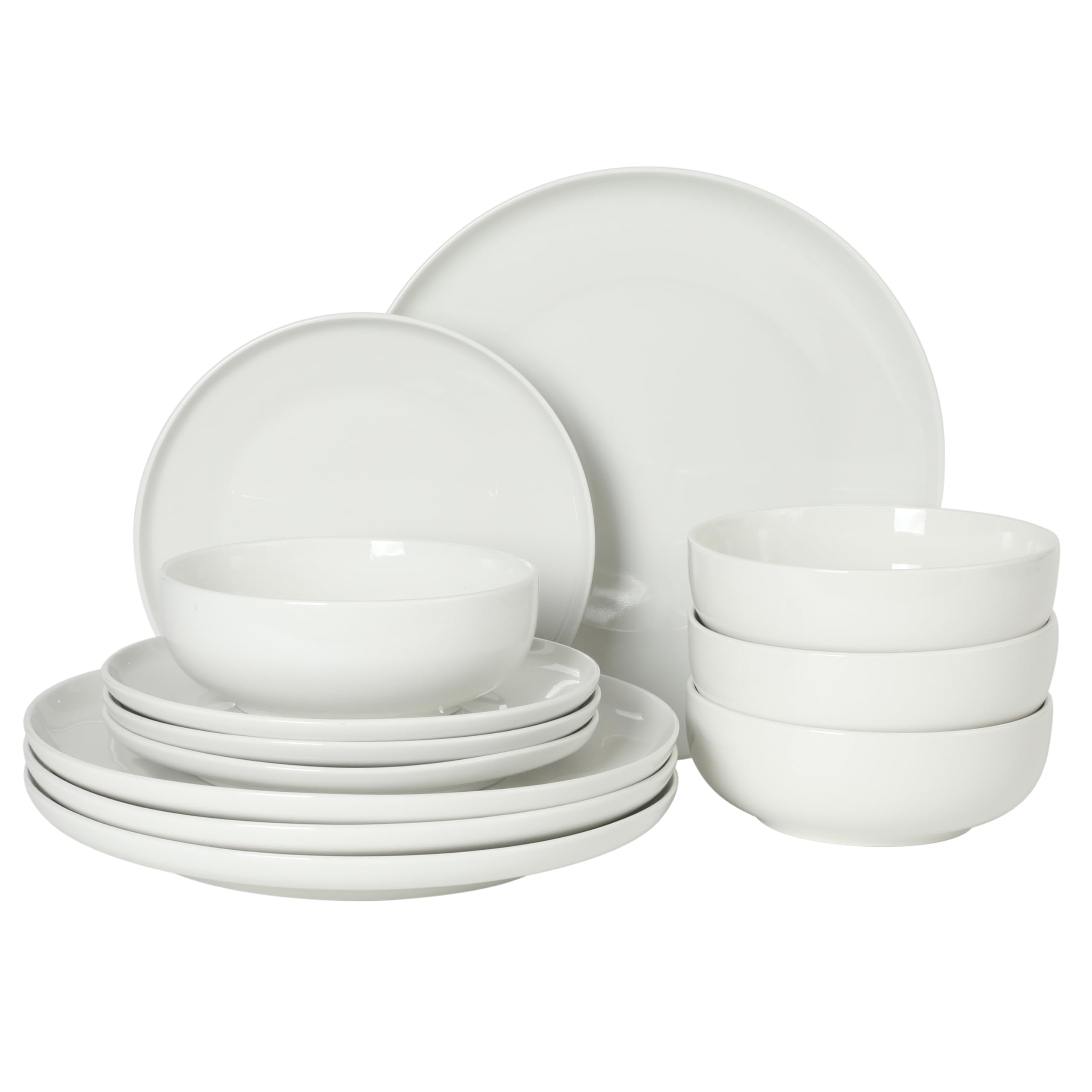 Gibson Home Havenstone 12-Piece Porcelain Dinnerware Set – Dinner Plates, Salad Plates & Bowls, Classic White Everyday Dish Set for Home, Kitchen, Microwave & Dishwasher Safe Image