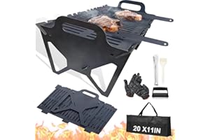 CUNVEM Collapsible BBQ Grill, Stainless Steel Portable Foldable Charcoal Grill for Camping, Outdoor Small Folding Campfire Tabletop Fire Pit Grills for Travel, Barbecue Kabob Stove for Party (L)
