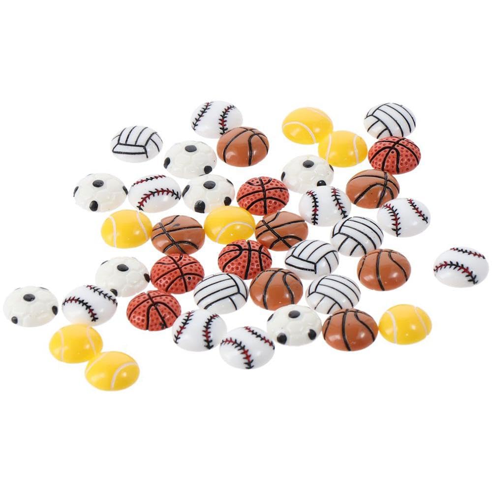 YYlingx 40 Pack Assorted Sport Ball Slime Flatback Mix Style Sport Ball Series Decorations Football Volleyball Tennis Baseball 15mm Flat Back Resin Embellishments for DIY Crafts Scrapbooking Making