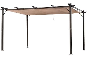 Outsunny 10' x 13' Aluminum Patio Pergola with Retractable Pergola Canopy, Backyard Shade Shelter for Porch, Outdoor Party, Garden, Grill Gazebo, Brown