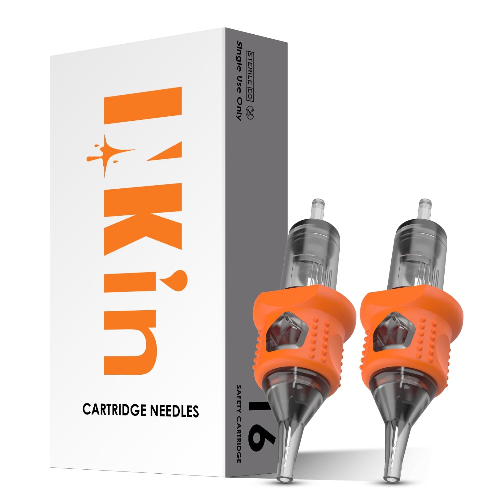 INKin M1 Tattoo Needles Cartridge 16Pcs, Tattoo Cartridge Needles #10 Bugpin 0.30mm Magnum Cartridges Long Taper with Membrane Disposable Finger Ledge for Machine Pen Equipment (1027M1)