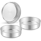 Homikit Round Cake Pan Set of 3, 8 Inch Stainless Steel Layer Cake Tins for Baking, Mirror Finish Bakeware for Wedding Birthday Baby Shower Party, Oven & Dishwasher Safe