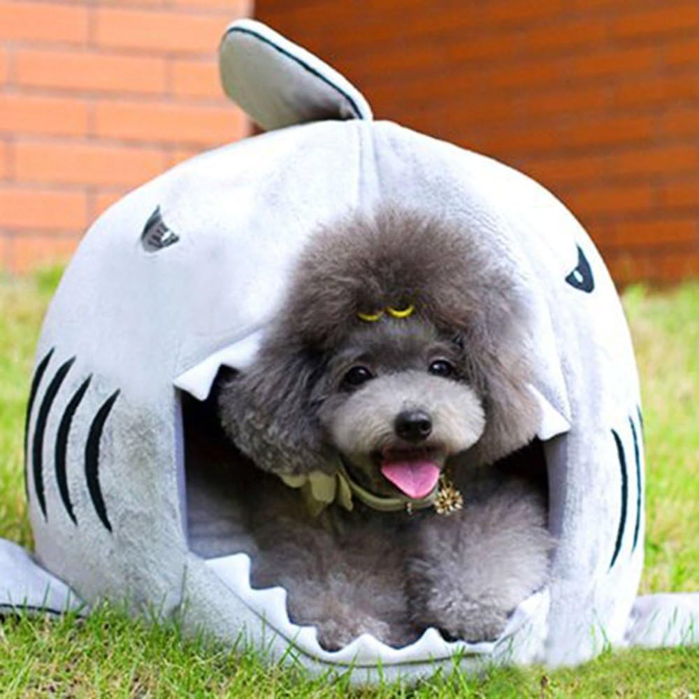 Easylifer Cat Shark Bed House Tent Removable Cushion Mat Puppy Cave for Small Dogs, Puppy, Cats, Rabbit(Gray, M)
