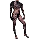 EHSUYAB Rave Outfits For Men, Festival Party Clubwear, Leopard One Piece Full Lace Jumpsuit, Sexy Lingerie Costume Bodysuit