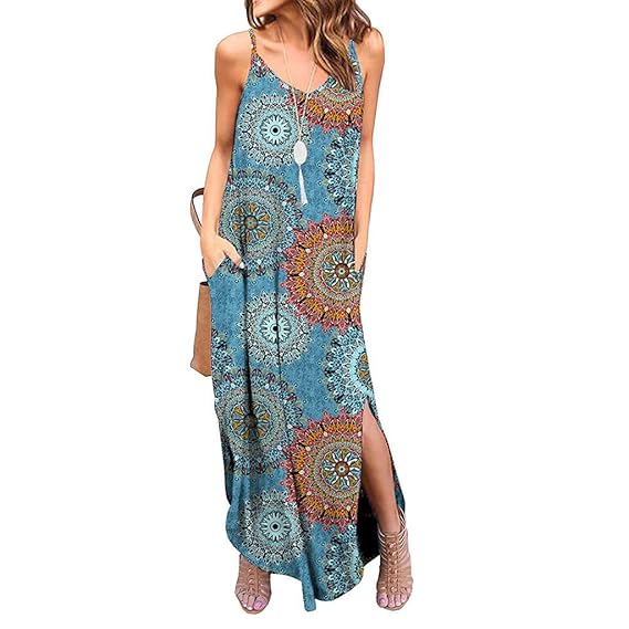 Feifish Femme Robe De Plage Longue Boho Sexy Femme Casual