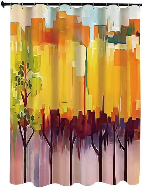 Amazon 抽象的なカラフルな油絵の風景イラスト アート絵画 シャワー カーテン 180 X 0cm ホワイト カーテン 清潔感 バス用品 カーテン バスルーム お風呂 洗面所 間仕切り バスルーム カーテン リング付属 シャワーカーテン ホーム キッチン オンライン通販