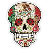 OSMdecals - Grunge Flag Detailed Mexican Sugar Skull Sticker Series 10 - Day of the Dead Retro Vintage Mexico Calavera Waterproof Car Decal Bumper Sticker
