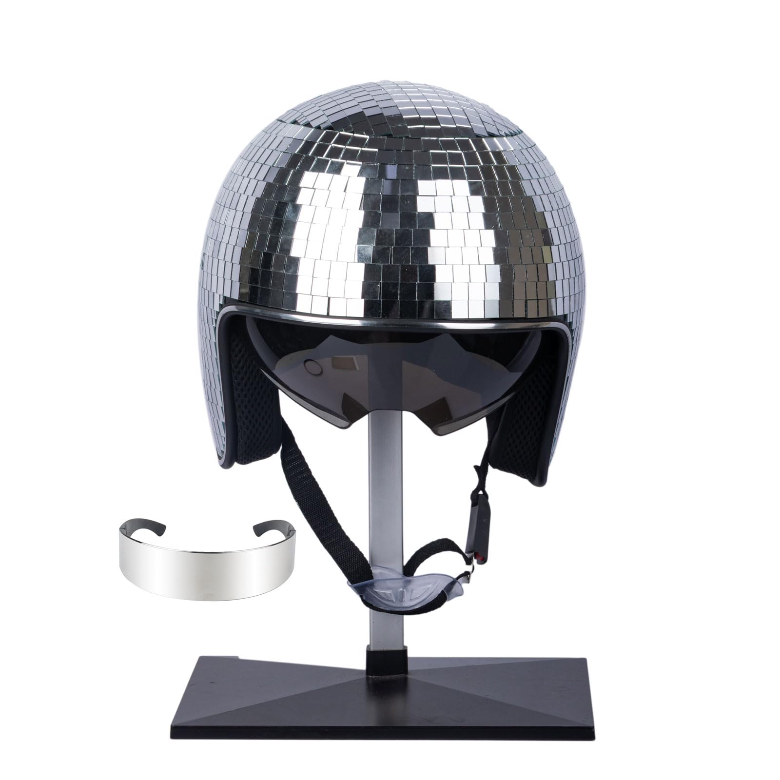 Photo 1 of 2pcs Disco Ball Helmet with Cyberpunk Glasses Mirror Glass Punk Disco Ball Cosplay Costume Hat for Bar DJ Club Party Halloween (Silver)