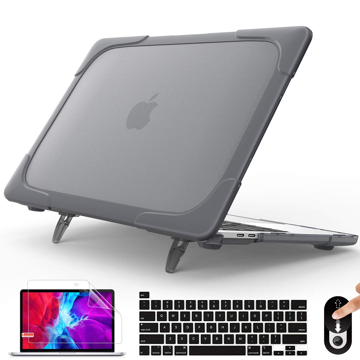 Photo 1 of Mektorn for MacBook Pro 16 inch Case 2020 2019 A2141 Heavy Duty Dual Layer Shockproof Bumper Hard Case Cover New Pro 16 with Touch Bar & Touch ID, Gray
