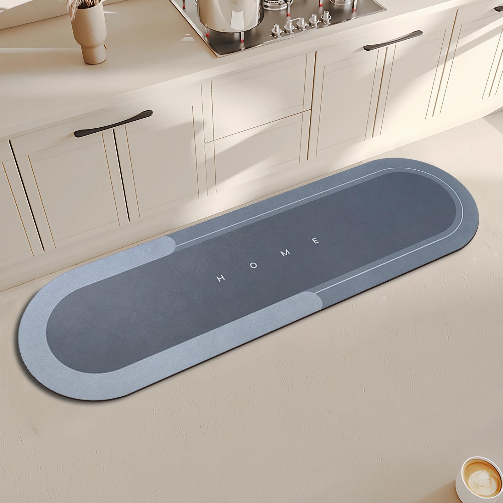 Topzywlc Kitchen Mat Non Slip Anti Mould 45 * 150 cm, Quick Dry Magic Kitchen Floor Mat, For Bathroom, Bedroom, Kitchen, Toilet, Door, Washing Table (Oval Blue, 45 * 150 cm)