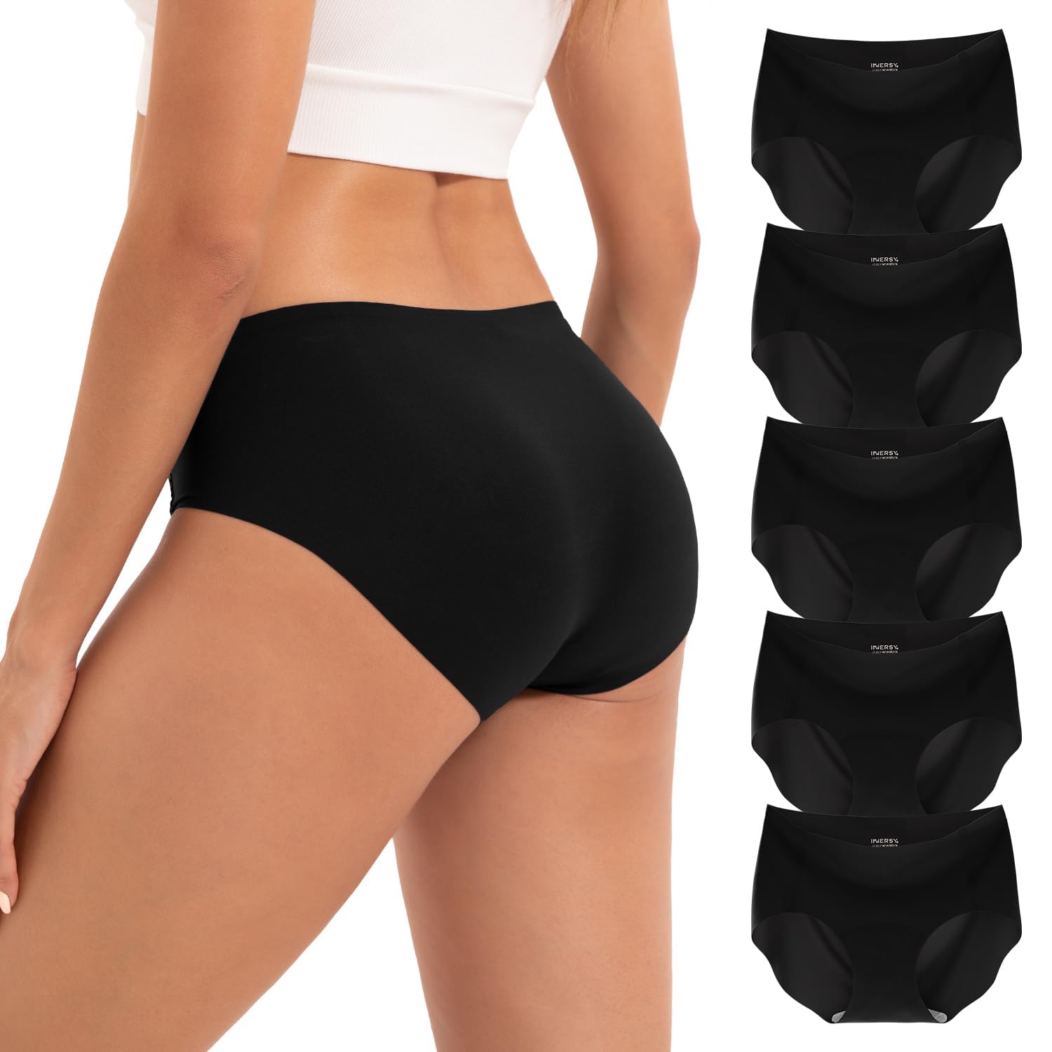 Photo 1 of INNERSY Women's Seamless Underwear No Show Invisible Lightweight Hipster Panties 5-Pack(Black,Small)